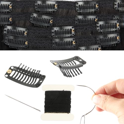 Hair Extension Clips & Wig Making Set with Needles and Thread