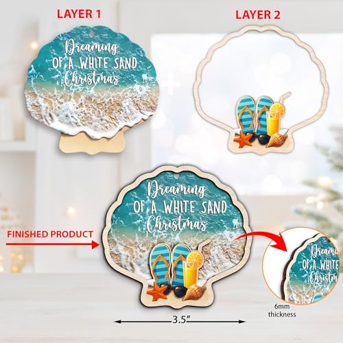 Beach Christmas Ornament - 2 Layered Wooden Decoration for Tree