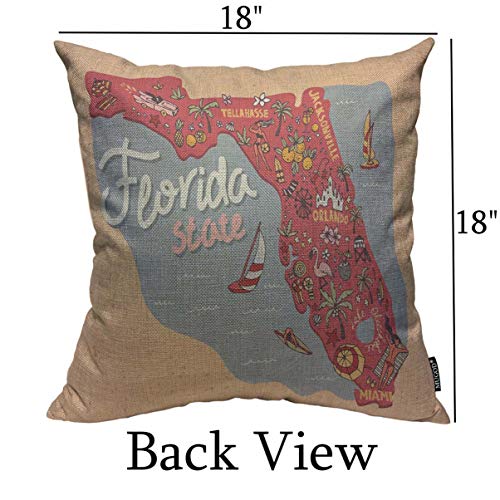 Florida Map Throw Pillow Cover - 18x18 Decorative Cushion Case