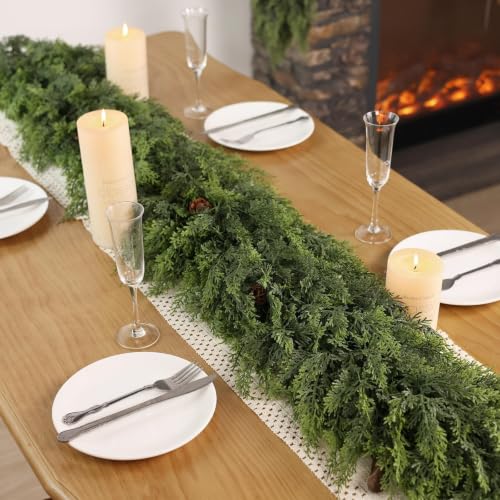 2PCS 6FT Artificial Christmas Cedar Garland Faux Greenery for Mantle Decor