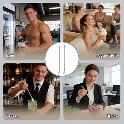 2-in-1 Stainless Steel Filter Straw Spoon - 9.65 Inch, 2 Pack