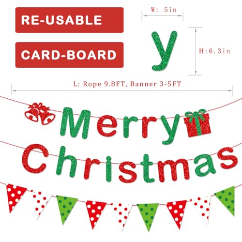 Christmas Banner with Glitter Letters - Red, Green, White Holiday Decor for Classroom & Party