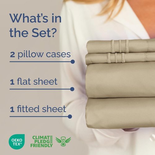 Full XL Bed Sheet Set by Hotel Luxury | 4-Piece Soft, Breathable & Cooling Bedding - Deep Pockets, Fade & Wrinkle Free - Beige