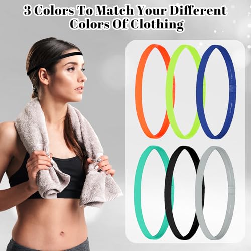 6 Pieces Elastic Sport Headband for Women Men, 6 Colors Thin Non Slip Workout Sweatband Hair Band for Yoga Running Soccer