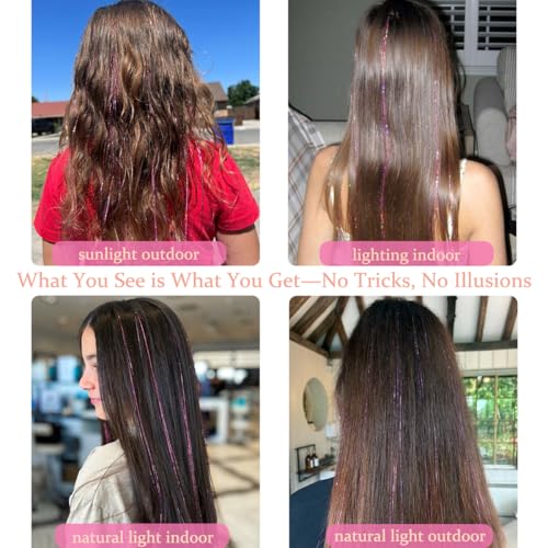 ShowJarlly Pink Hair Tinsel Clip In Extensions 18 Pcs Kit