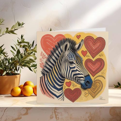 Zebra Greeting Card - Love Heart Birthday Card 145x145mm
