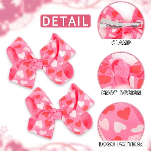 Valentine's Day Hair Bow Clips Pink Heart Hair Barrettes 2Pcs