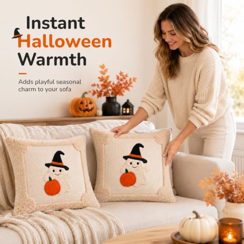 Halloween Ghost Throw Pillow Covers 18x18, Soft Plush Set of 2