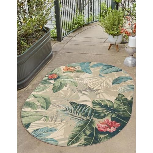 Unique Loom Outdoor Botanical Collection Area Rug - Kula (2' 2" x 3' 1" Oval Multi/Gray)