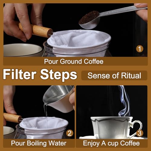 Reusable Flannel Coffee Strainer with Wooden Handle