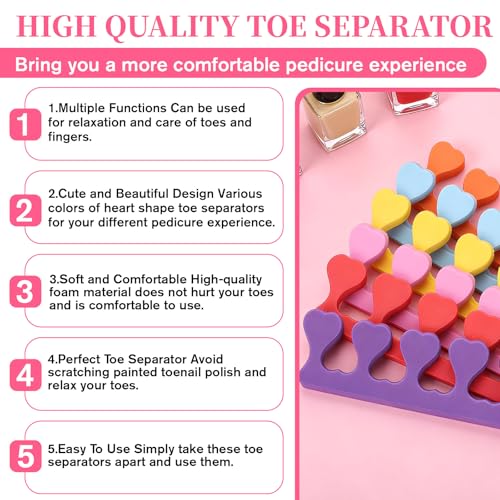 Pedicure Toe Separators - 24Pcs Soft Foam Heart Spacers for Nail Art