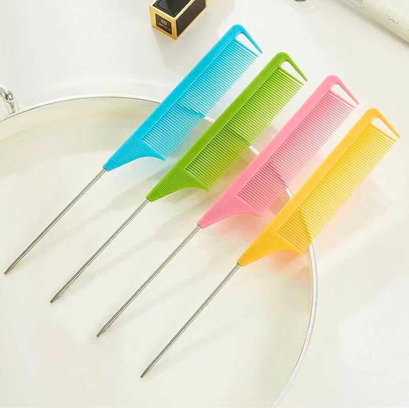 Luumxai 10pcs Metal Rat Tail Hair Combs Set for Parting and Teasing