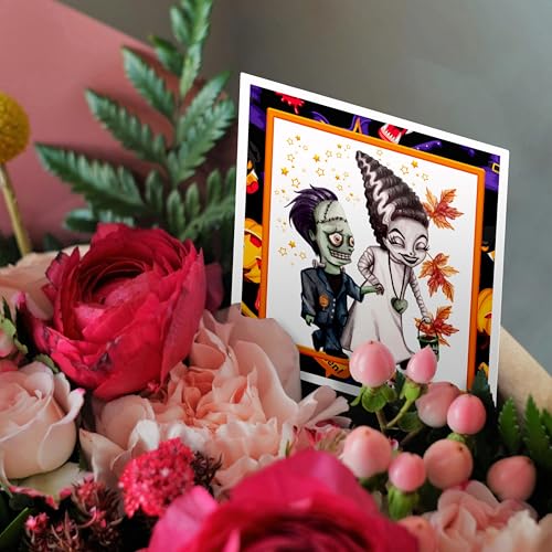3dRose Halloween Frankenstein and His Bride Greeting Card