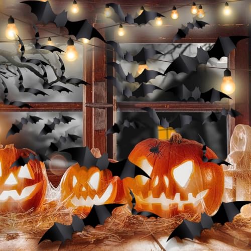 60PCS Waterproof Halloween Bat Stickers - 4 Sizes for Home Decor