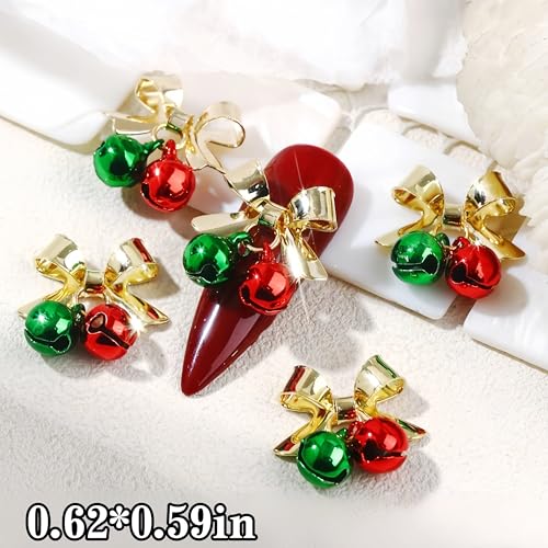 21Pcs Christmas Nail Art Charms 3D Alloy Bow and Bell Rhinestones for Winter Holidays DIY