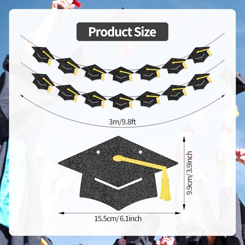 Black and Gold Graduation Banner - Pre-Strung Cap Garland for Class of 2026