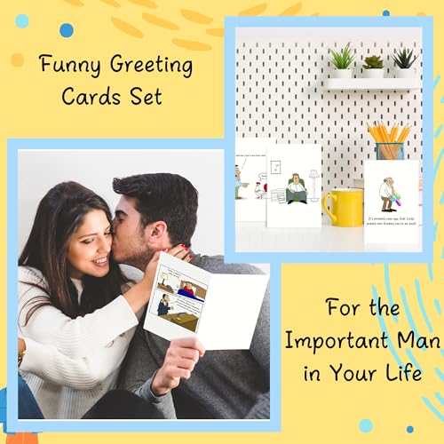 10 Humorous Father's Day Cards with Envelopes - Funny Birthday Greeting Set