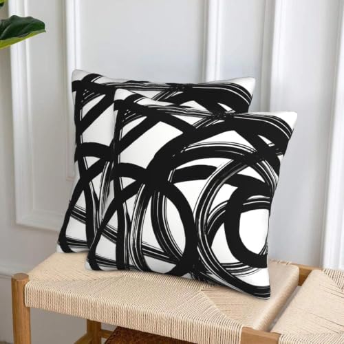 Yobvec Black and White Throw Pillow Covers - 18x18 Inch, Set of 2