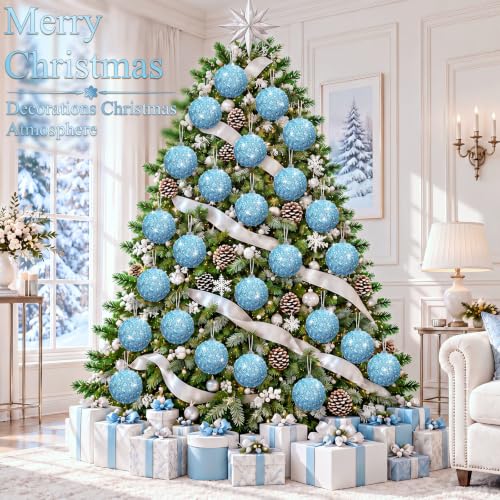 12 Pack Light Blue Christmas Ball Ornaments 4 Inch Bulk Holiday Decor