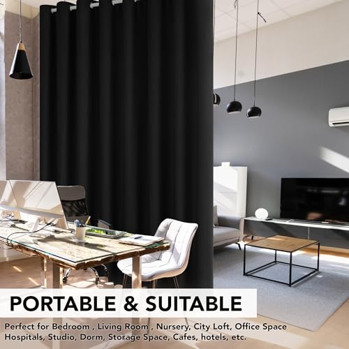 Deconovo Extra Wide Blackout Room Divider Curtain - 108 Inch Length, Thermal Insulated, Privacy Drape for Sliding Doors, Black