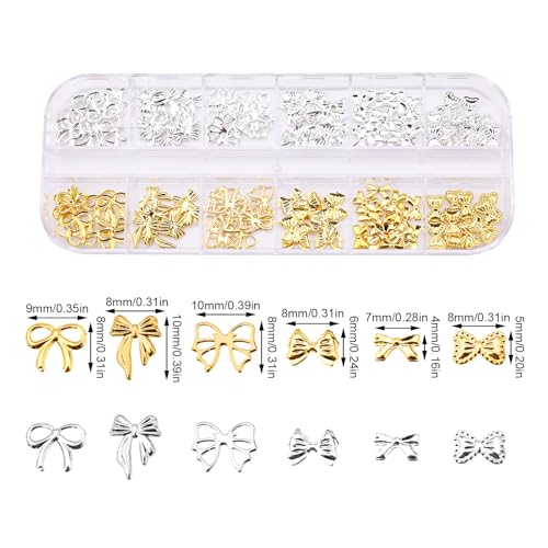 3D Alloy Bow Nail Charms Gold and Silver Bowknot Jewels for Manicure Art