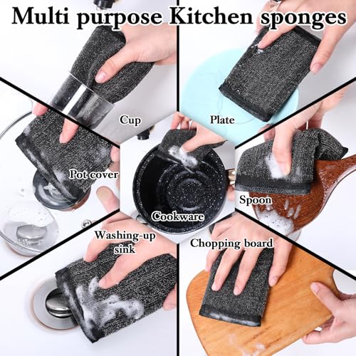HaiFafafaing Steel Wool Scrubbing Spülschwamm - Heavy Duty Reusable Kitchen Sponge Set of 6