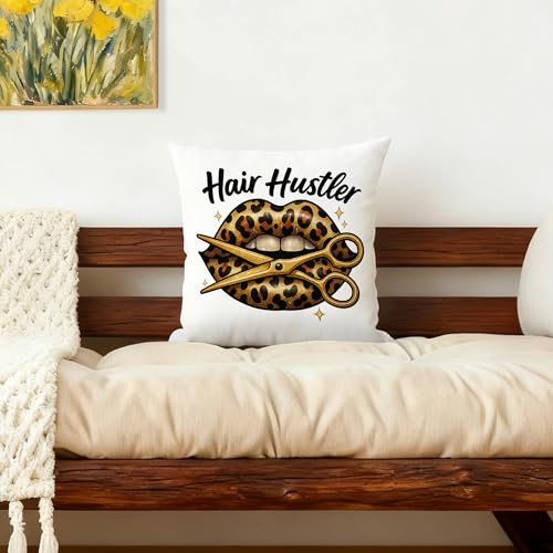 Hair Stylist Gifts Pillow Cover | Y2K Leopard Lips Design 18x18