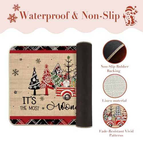Christmas Kitchen Rugs Set of 2 Faux Wood Grain Runner Floor Mats - Holiday Decor
