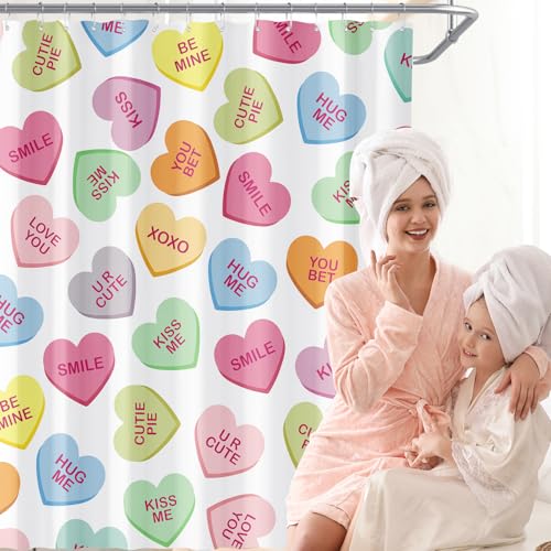 Pastel Valentines Shower Curtain - Colorful Heart Design, 71x71 Inch