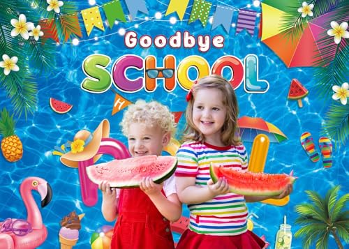 Goodbye School Hello Pool Backdrop 7x5FT for Summer Parties