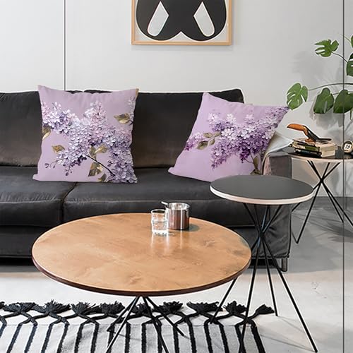 Purple Floral Velvet Throw Pillow Covers 18x18 - Set of 2