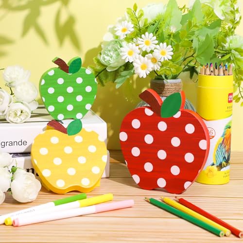 Wooden Apple Table Signs - 3-Piece Retro Back to School Decor Set