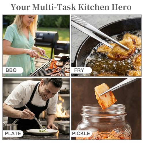 12-Inch Stainless Steel Kitchen Tongs & Tweezers for Grilling
