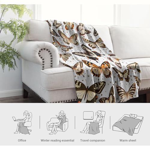 Jekeno White Butterfly Throw Blanket - Soft Flannel Fleece, 60x50 Inch