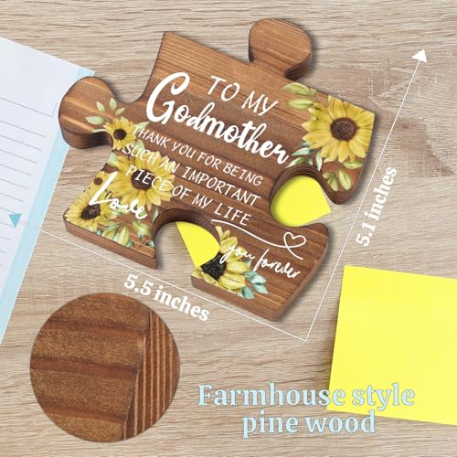 Godmother Thank You Wooden Puzzle Sign with Sunflower - Sentimental Gift from Godchild