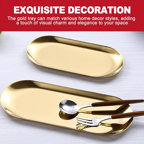 KlayXira 2-Pack 7-Inch Gold Stainless Steel Vanity Trays for Jewelry
