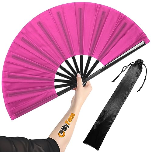 Large Pink Folding Hand Fan - Durable Rave & Festival Clack Fan