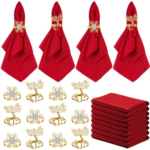 Christmas Napkin Rings Set - Elk & Snowflakes Metal Design, 24 Pieces