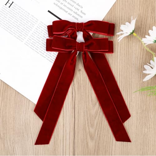 Hipcheer Large Velvet Hair Bow Clips - 5 Inch Wine Red Bows, 2 Pack