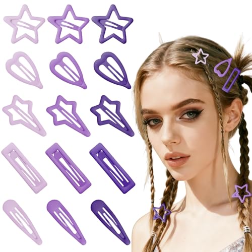 LLMSIX 15pcs Purple Metal Snap Hair Clips Y2K Barrettes for Women