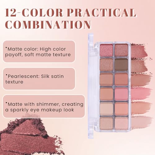 SUAKE 12-Color Nude Pink Eyeshadow Palette Matte and Shimmer Eye Makeup