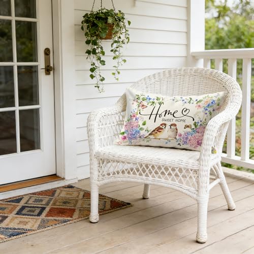 Spring Flower Bird Pillow Cover 12x20 Inch Home Decor Cushion Case