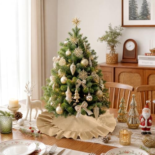 Burlap Christmas Tree Skirt 24 Inch with Ruffle Edge - Small Linen Holiday Decor (Variation of THIS listing: Burlap / 24 Inch)