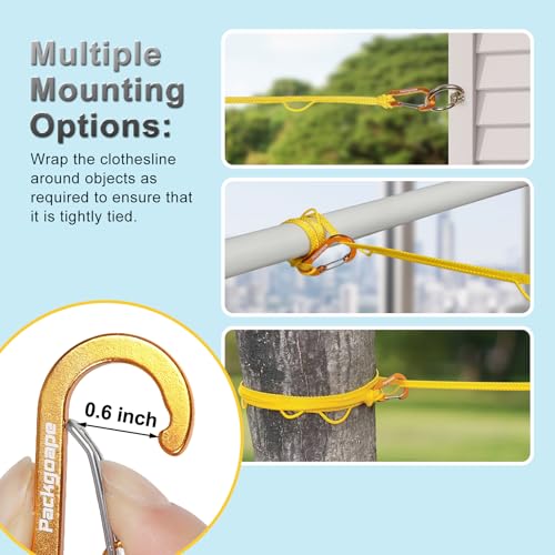 Portable Travel Clothesline Yellow 12.5 Ft - Windproof Laundry Line with Clothespins