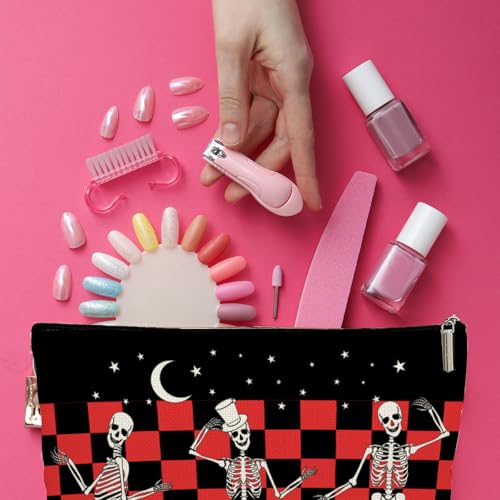 Gothic Skeleton Makeup Bag - Spooky Travel Toiletry Pouch for Women