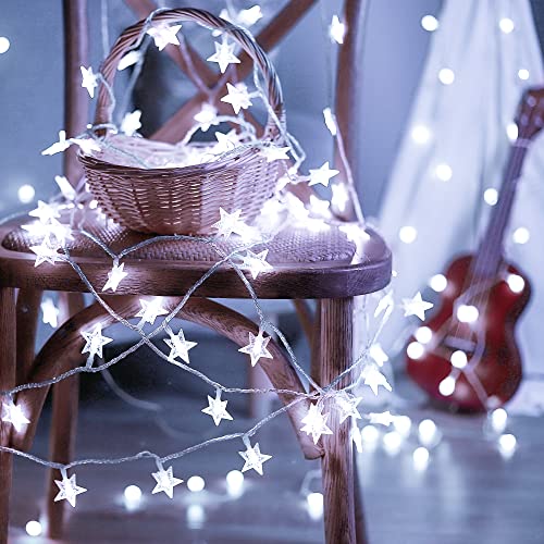 HEYFUNi White Star String Lights 33FT 100 LED with Timer and Remote - Christmas Decor