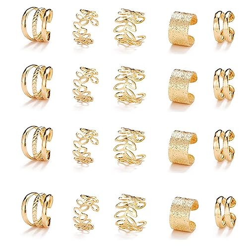 20 PCS Gold Hair Jewelry for Braids with Crystal Rhinestone Dreadlock Cuffs