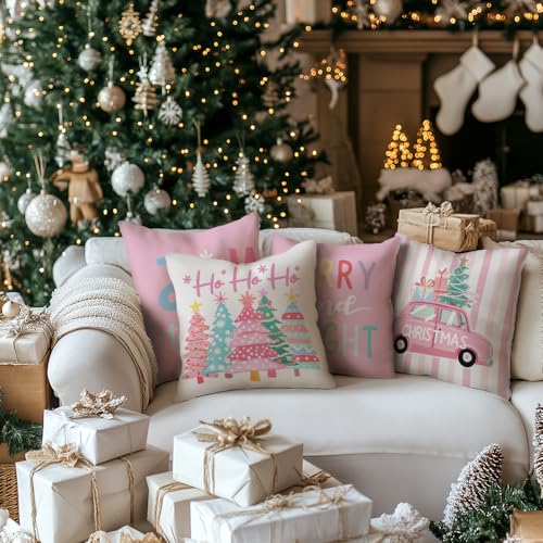 GEEORY Christmas Throw Pillow Covers Set of 4, 18x18 Inch Holiday Decor