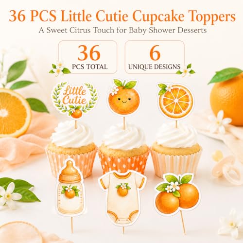 ALISSAR 36 Pcs Baby Shower Cupcake Toppers - Little Cutie Theme