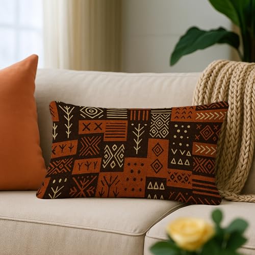 Boho Rustic African Pillow Covers 12x20 - Mud Cloth Design